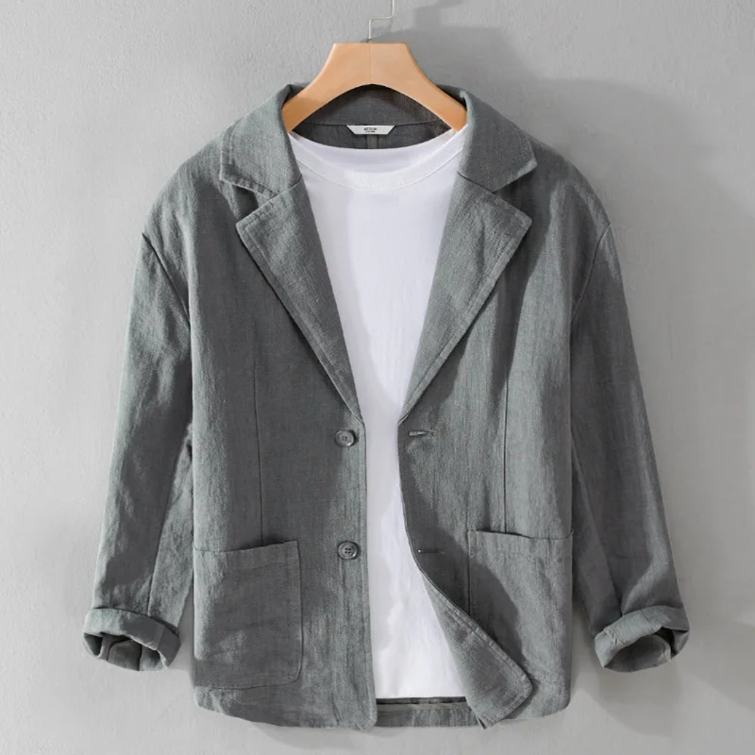 Jacke Herren Leinenmischung Locker Leicht Schnitt