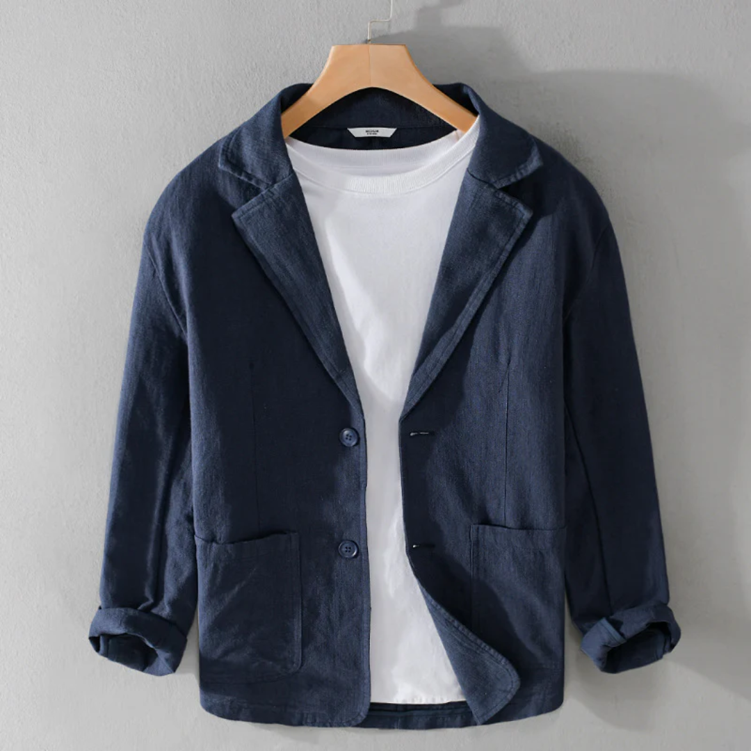 Jacke Herren Leinenmischung Locker Leicht Schnitt