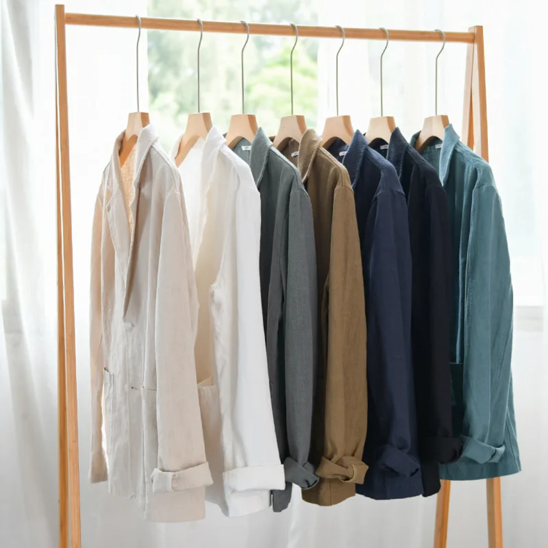 Jacke Herren Leinenmischung Locker Leicht Schnitt