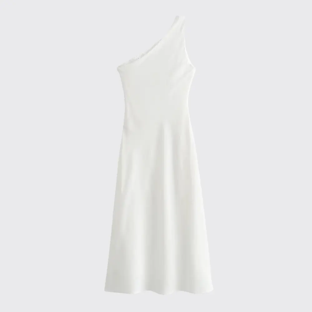 Leinen Kleid Damen Aermellos Asymmetrischer Saum Leinenmischung