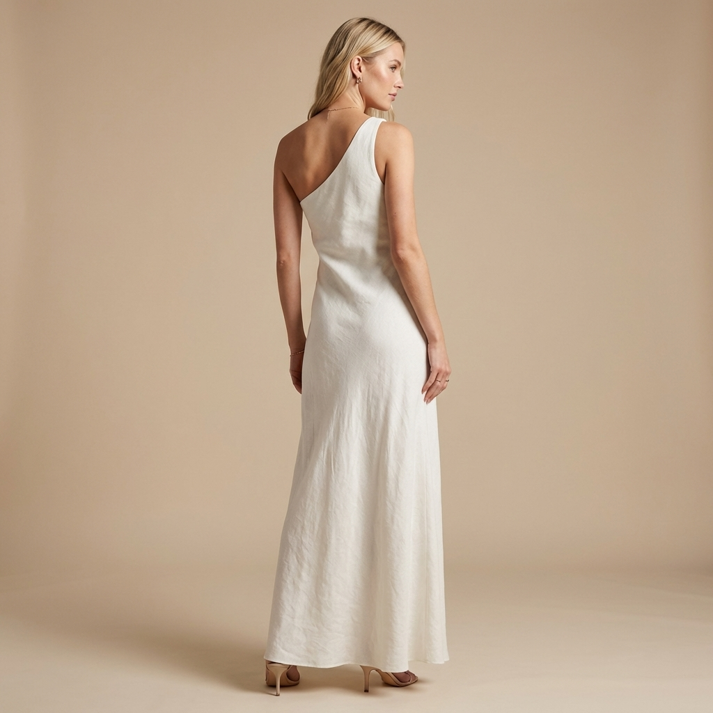 Leinen Kleid Damen Aermellos Asymmetrischer Saum Leinenmischung