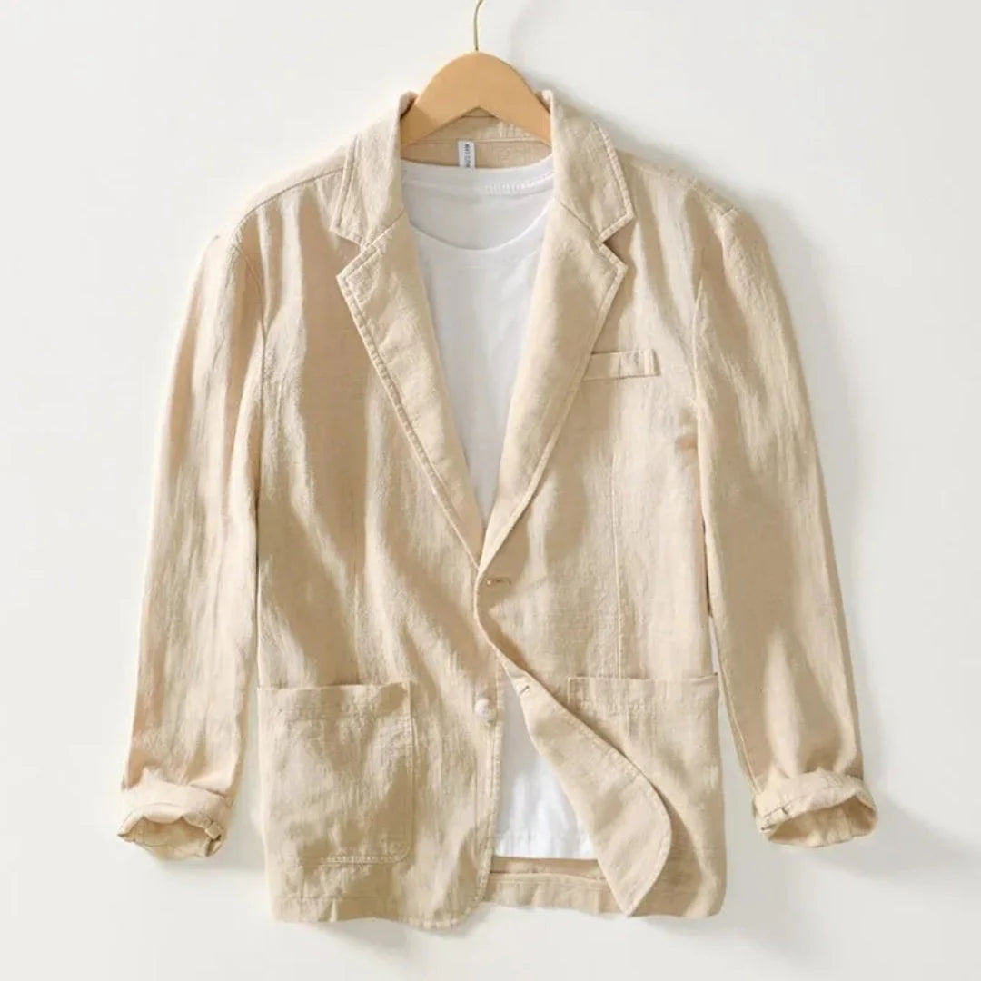 Blazer Herren Leinen Revers Zweiknopfverschluss