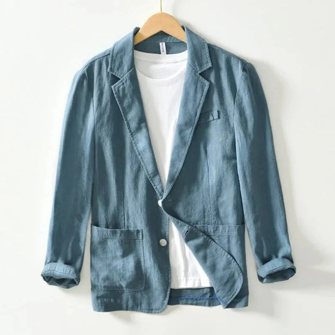 Blazer Herren Leinen Revers Zweiknopfverschluss