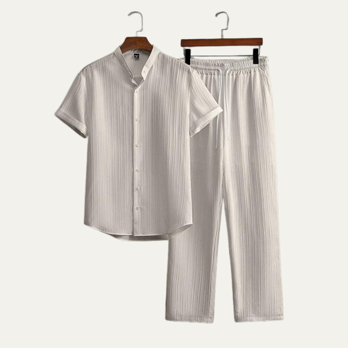 Leinen Set Herren Kurzarm Oberteil Hose Kordelzug Lockere Passform