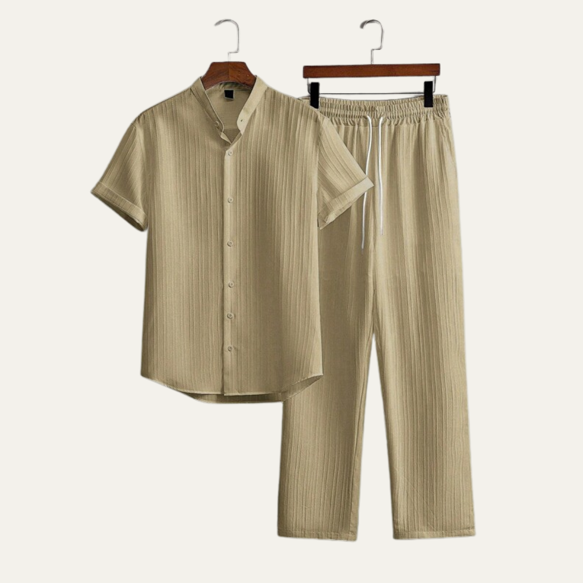 Leinen Set Herren Kurzarm Oberteil Hose Kordelzug Lockere Passform
