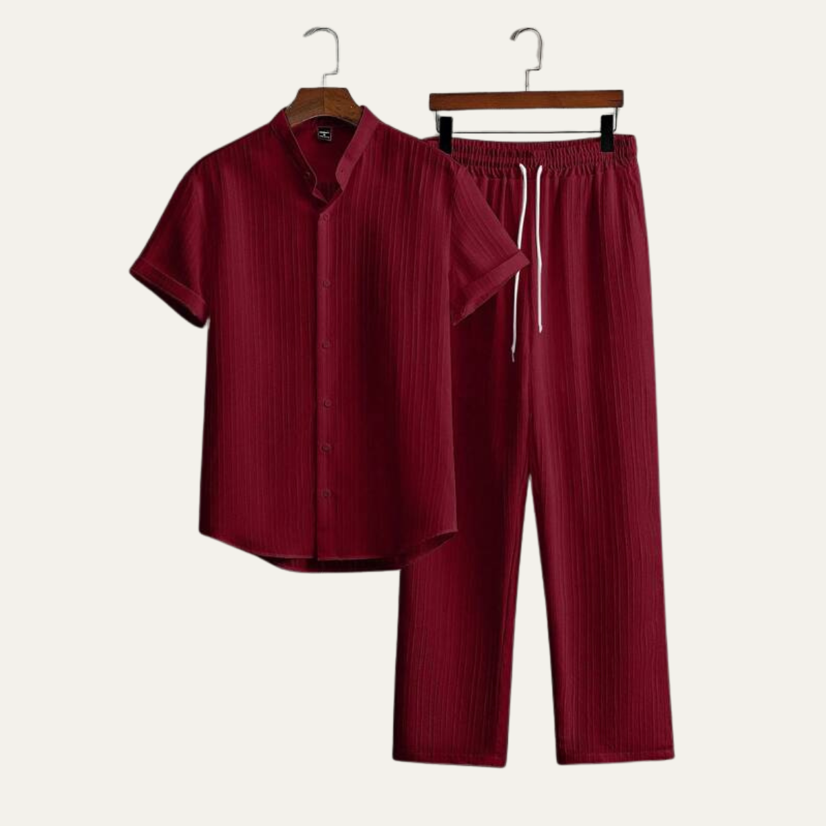 Leinen Set Herren Kurzarm Oberteil Hose Kordelzug Lockere Passform