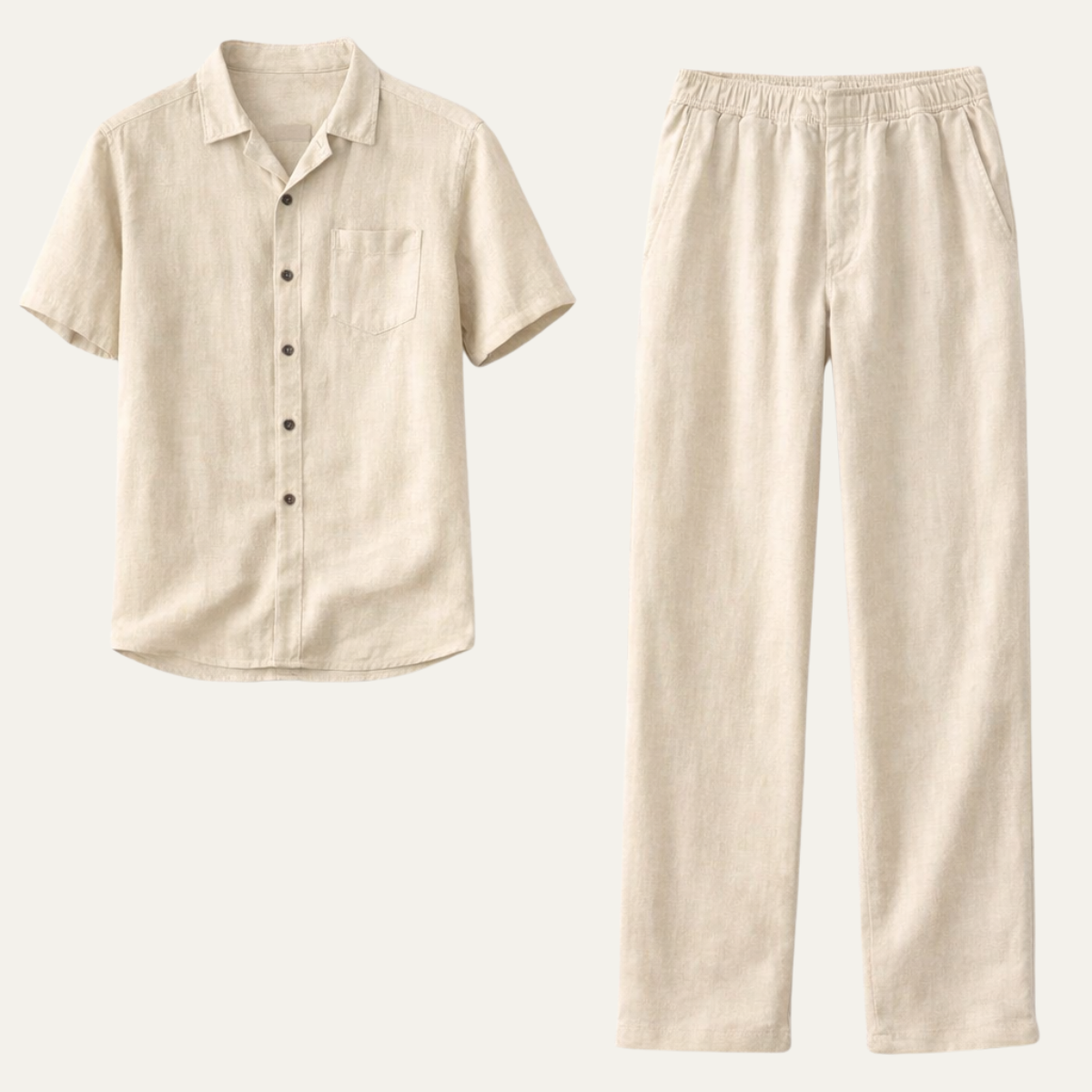 Herren Set Leinen Lockere Passform Hemd Hose Zweiteilig