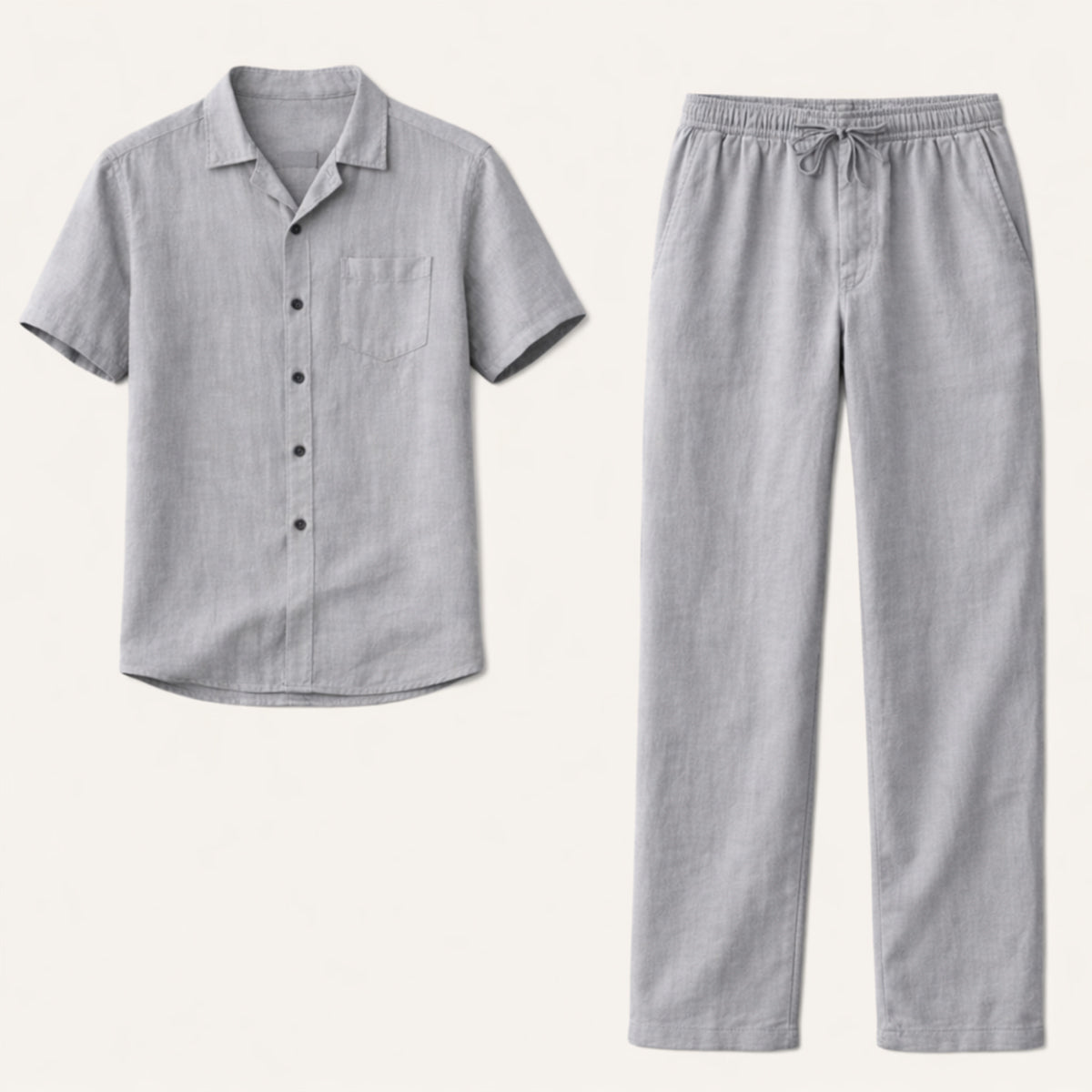 Herren Set Leinen Lockere Passform Hemd Hose Zweiteilig