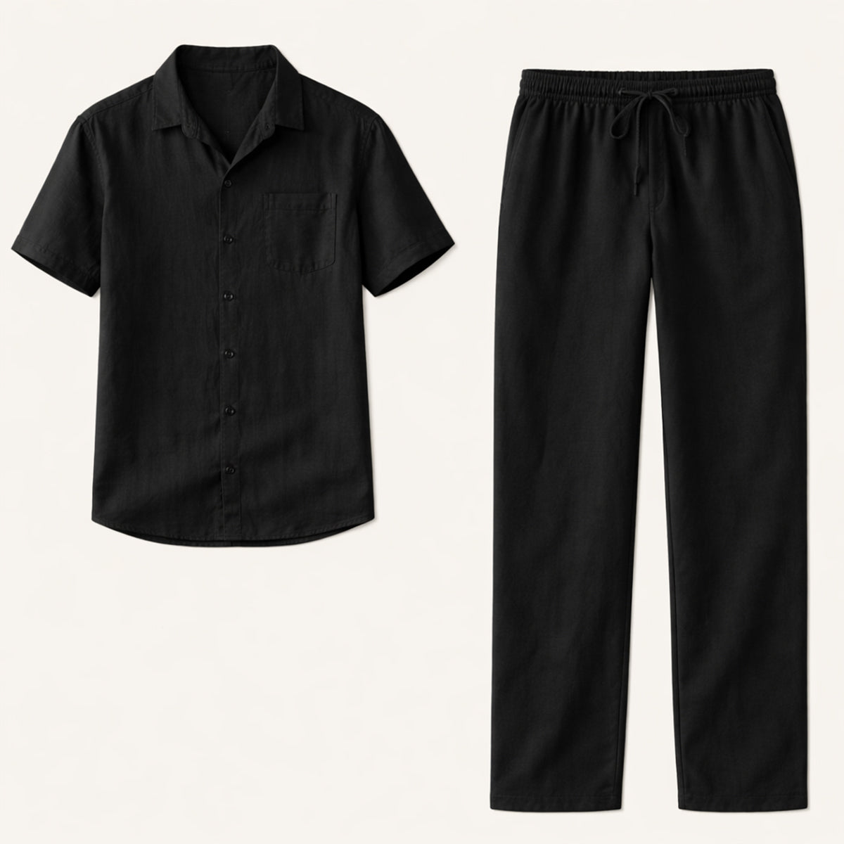 Herren Set Leinen Lockere Passform Hemd Hose Zweiteilig