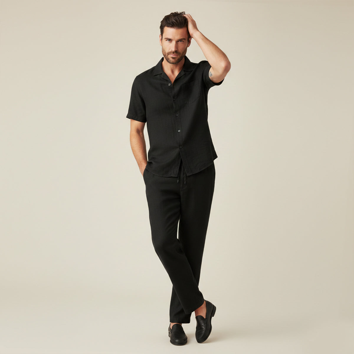 Herren Set Leinen Lockere Passform Hemd Hose Zweiteilig