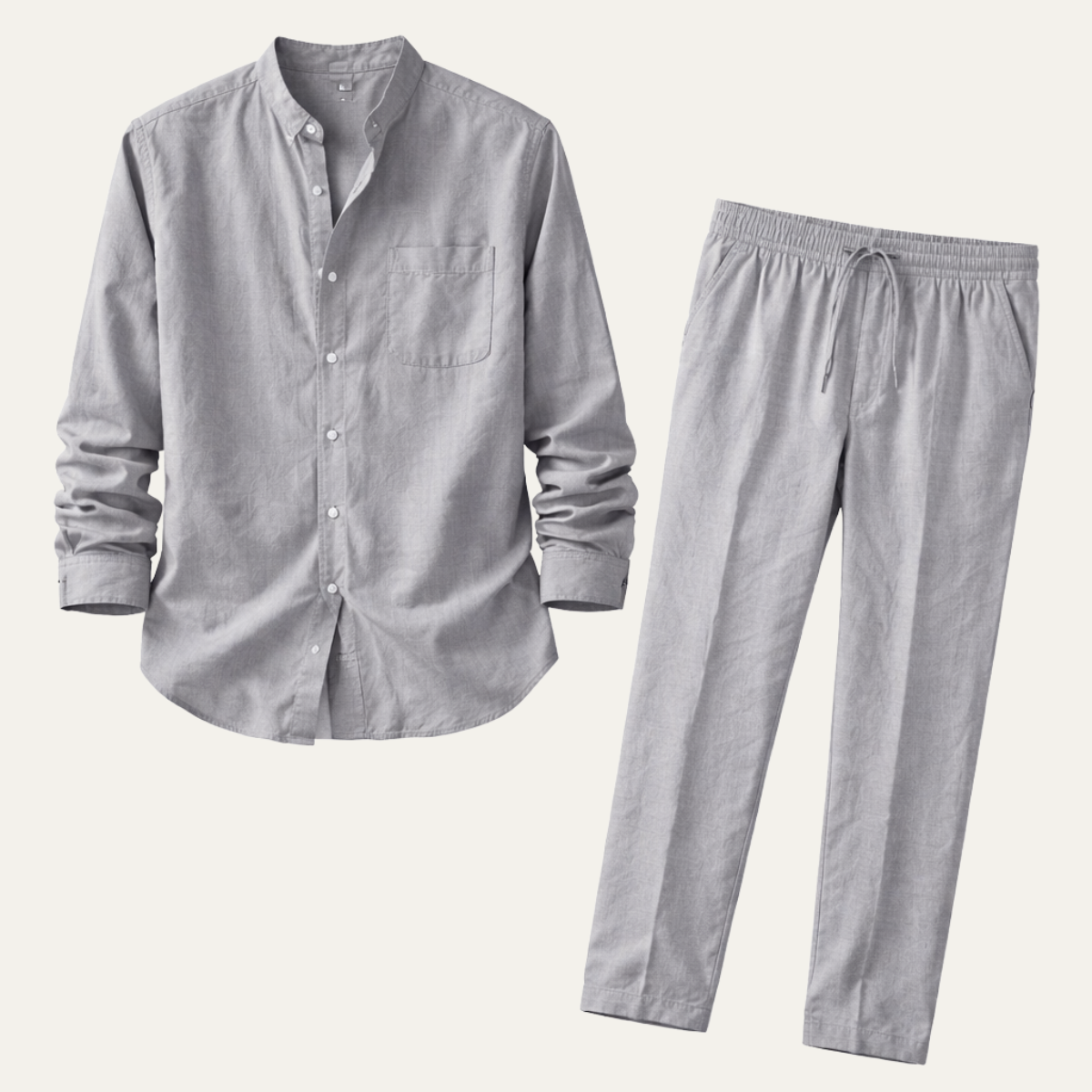 Herren Set Leinen Lockere Passform Langarm Knopfleiste