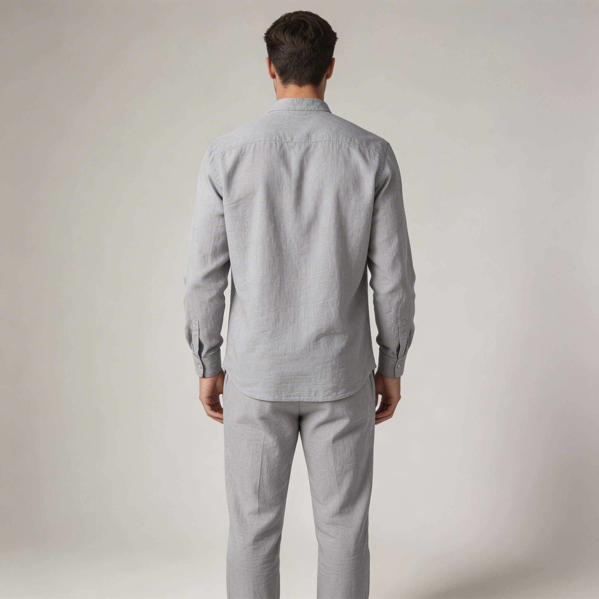 Herren Set Leinen Lockere Passform Langarm Knopfleiste