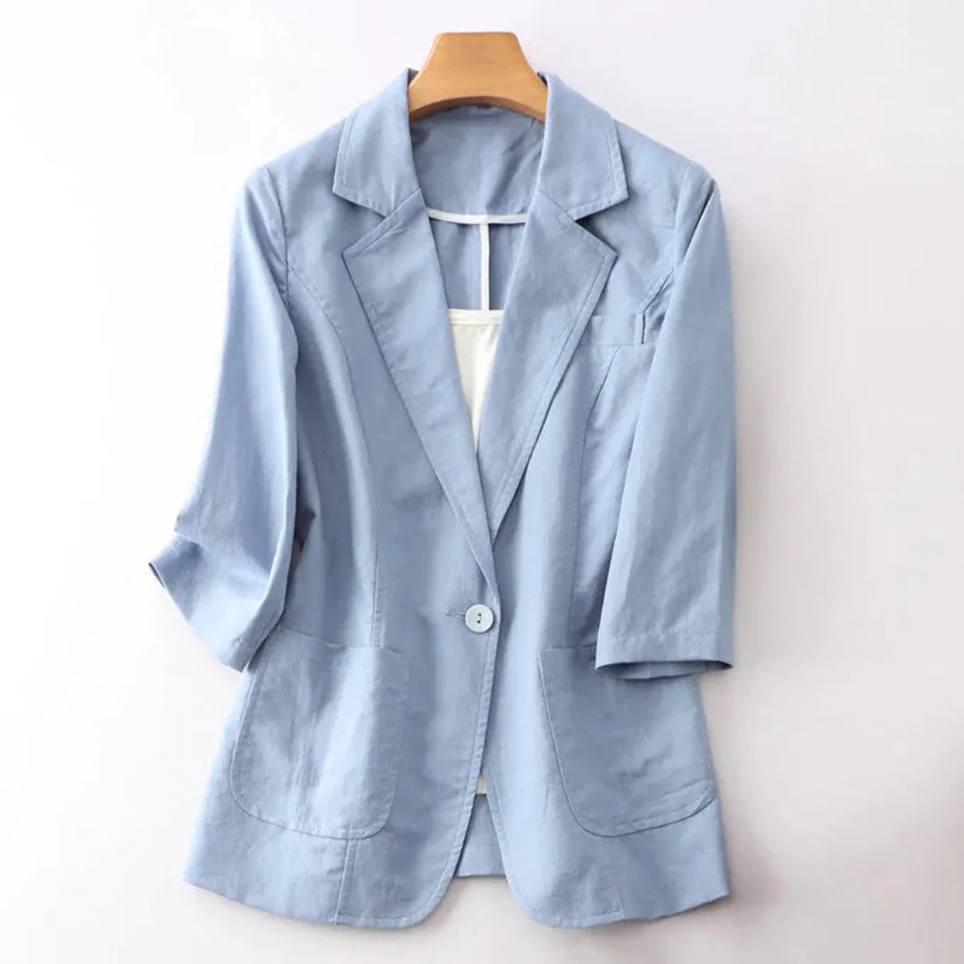 Leinenblazer Damen Lockere Passform Dreiviertelarm Knopfverschluss