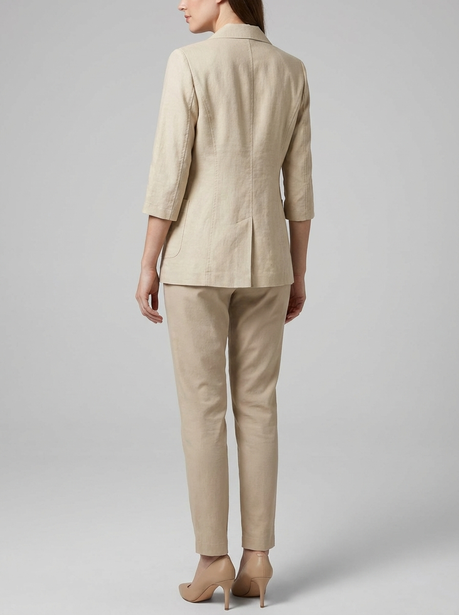 Leinenblazer Damen Lockere Passform Dreiviertelarm Knopfverschluss