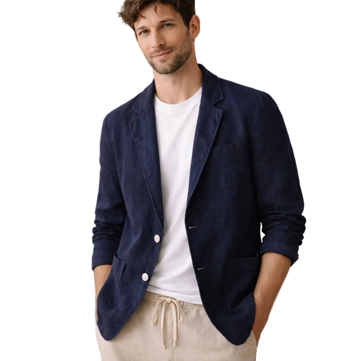 Leinenblazer Herren Lockere Passform Knopfverschluss Ungefuettert