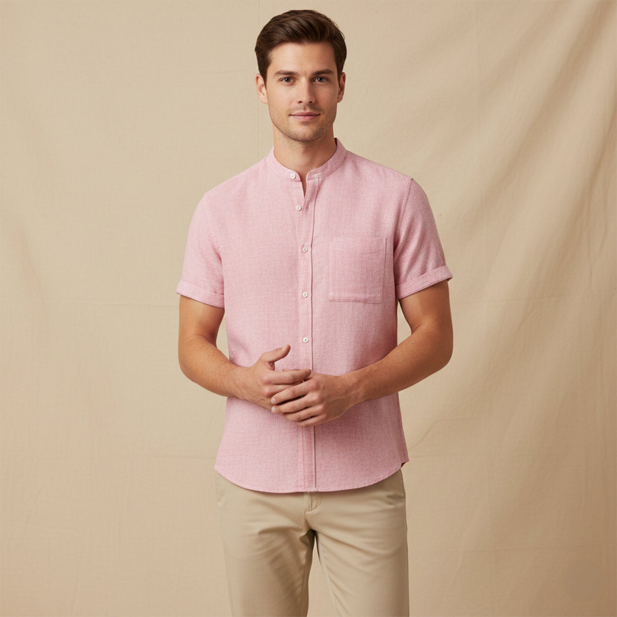 Leinenhemd Herren Oversize Kurzarm Knopfverschluss