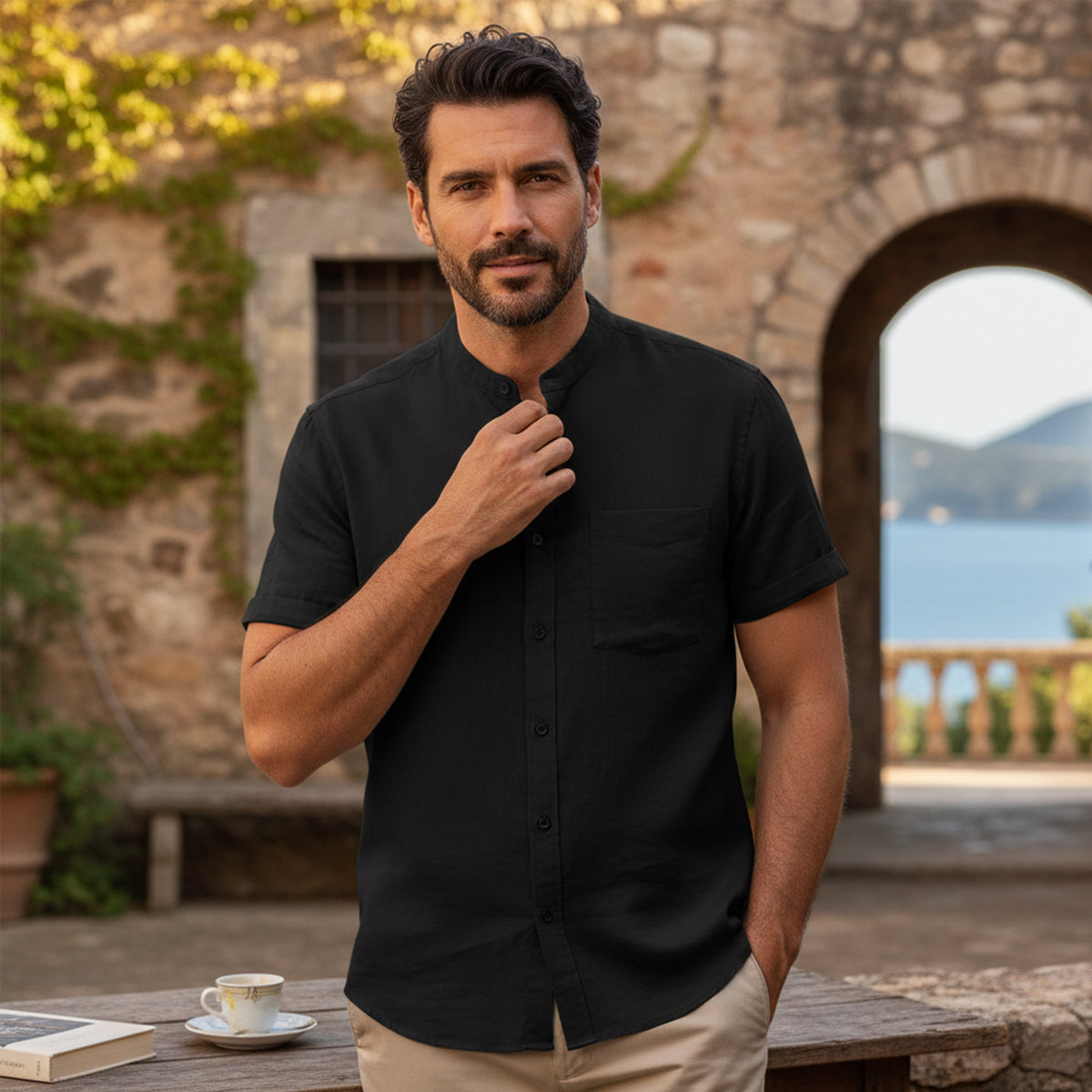 Leinenhemd Herren Oversize Kurzarm Knopfverschluss