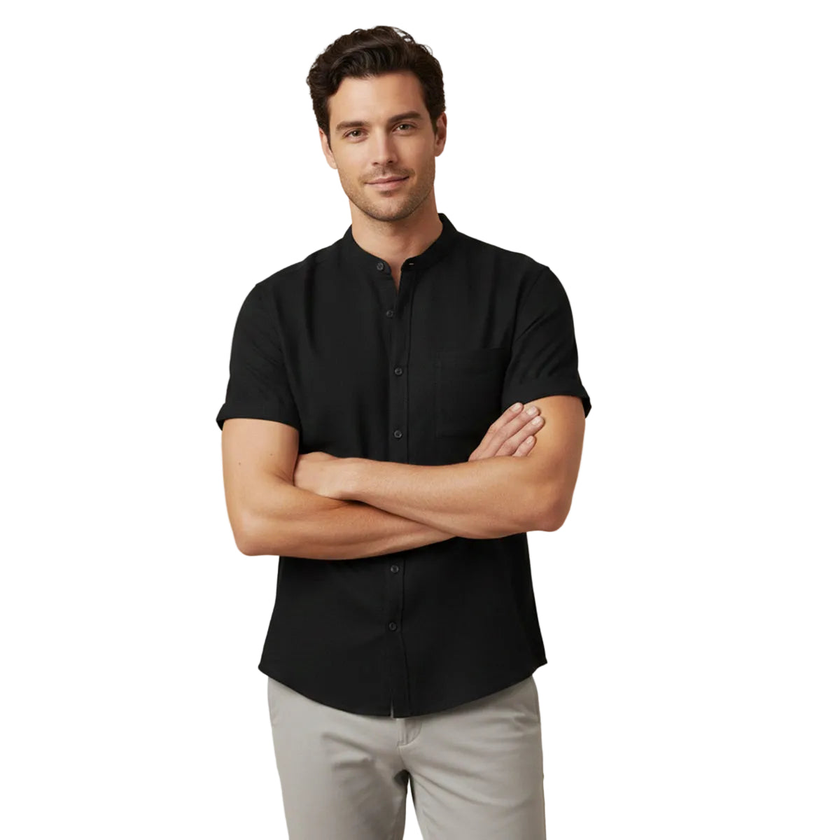 Leinenhemd Herren Oversize Kurzarm Knopfverschluss