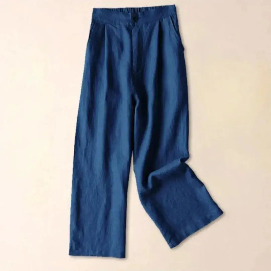 Leinenhose Damen Hohe Taille Weiter Beinverlauf Falten