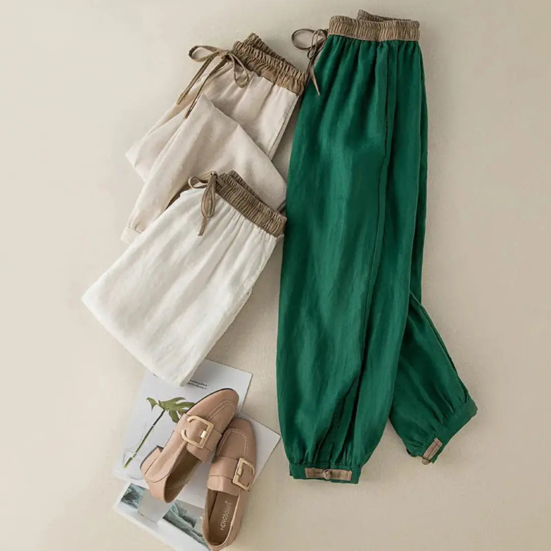 Leinenhose Damen – Lockere Passform, Kordelzug & Bündchen
