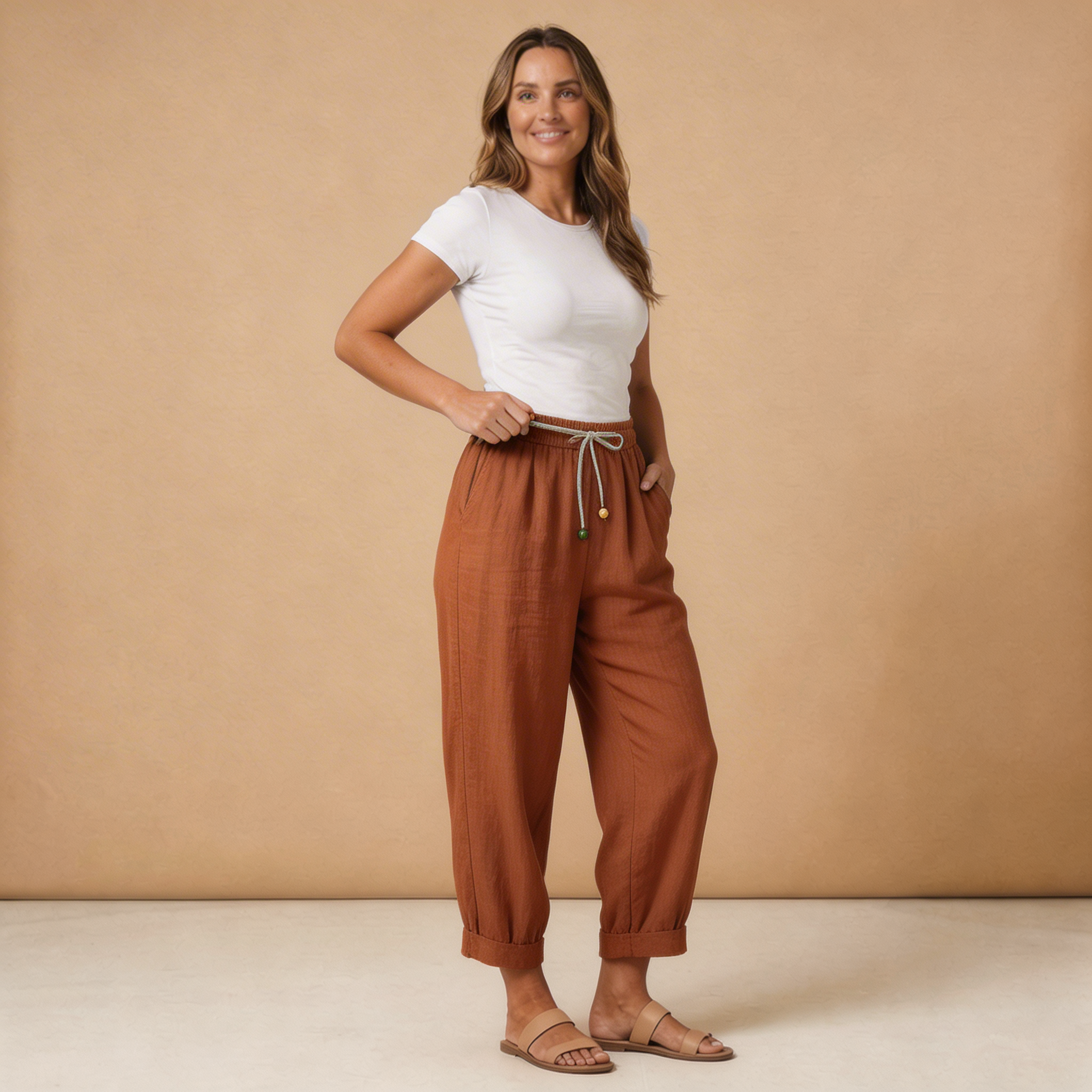 Leinenhose Damen – Lockerer Schnitt, Zugband & schmal zulaufend