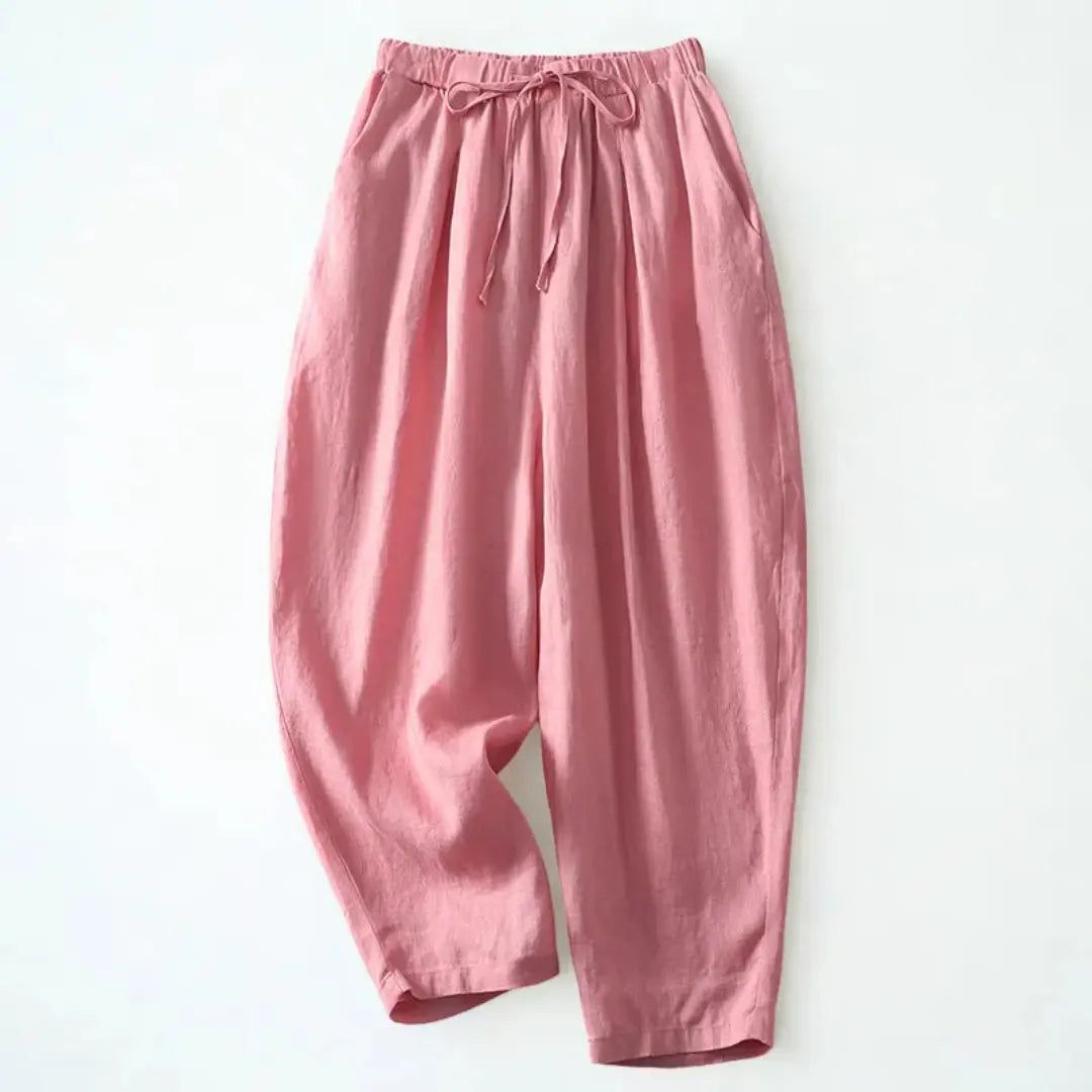 Leinenhose Damen – Weites Bein, Kordelzug & knöchellang