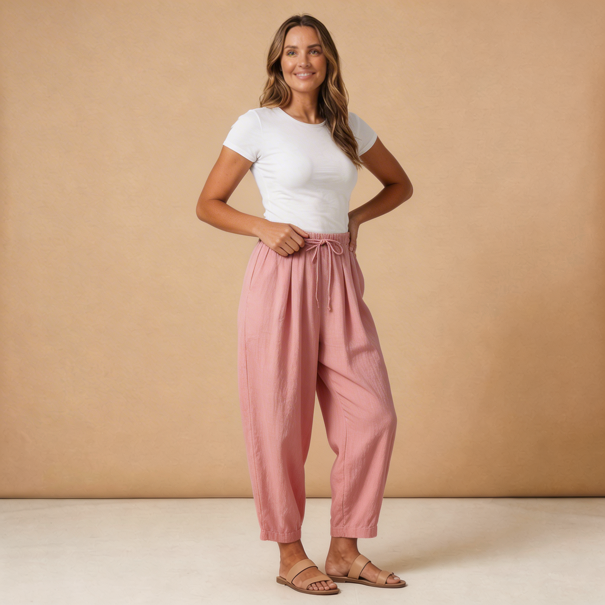 Leinenhose Damen – Weites Bein, Kordelzug & knöchellang