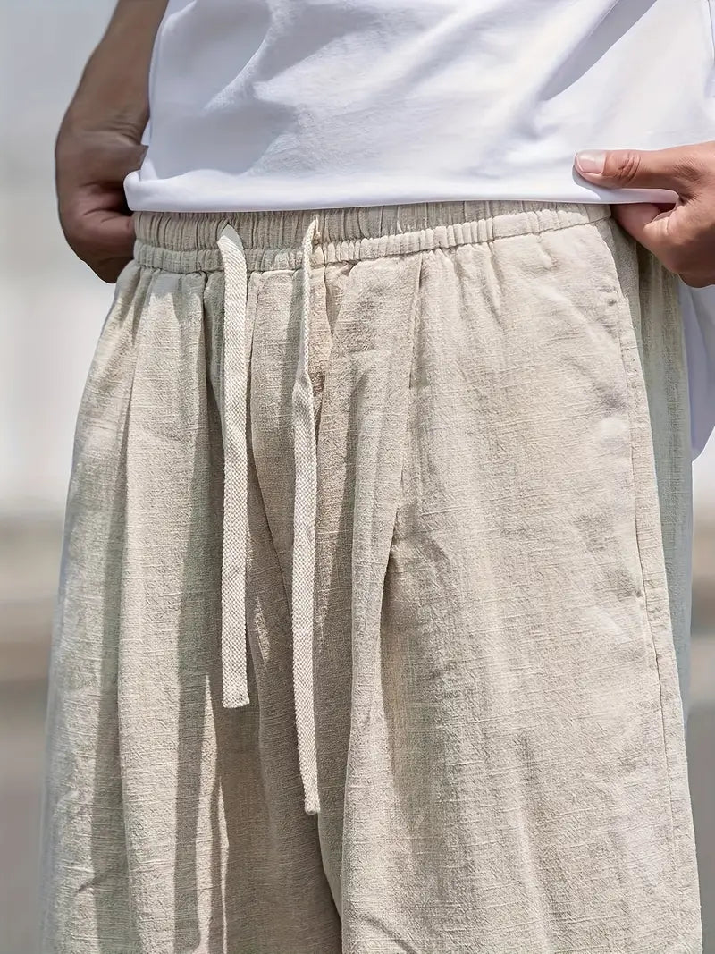 Leinenhose Herren – Weites Bein & Zugbandbund, volle Länge