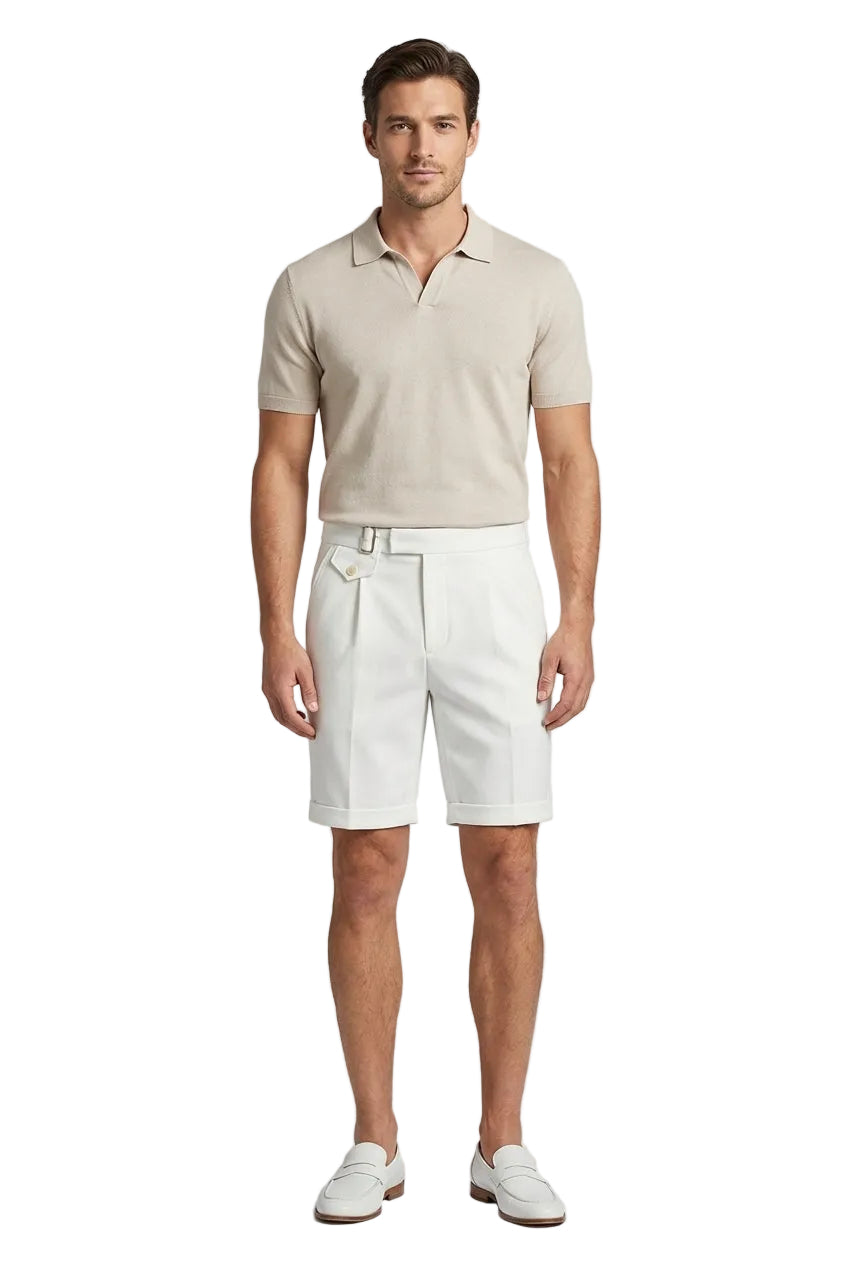 Leinenshorts Herren – Bundfalten & Umschlagsaum
