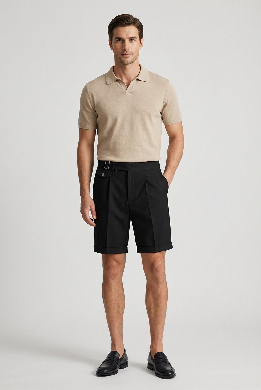 Leinenshorts Herren – Bundfalten & Umschlagsaum