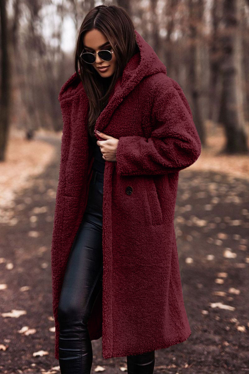 Mantel Damen Mit Kapuze und lockerer Passform Lange Silhouette