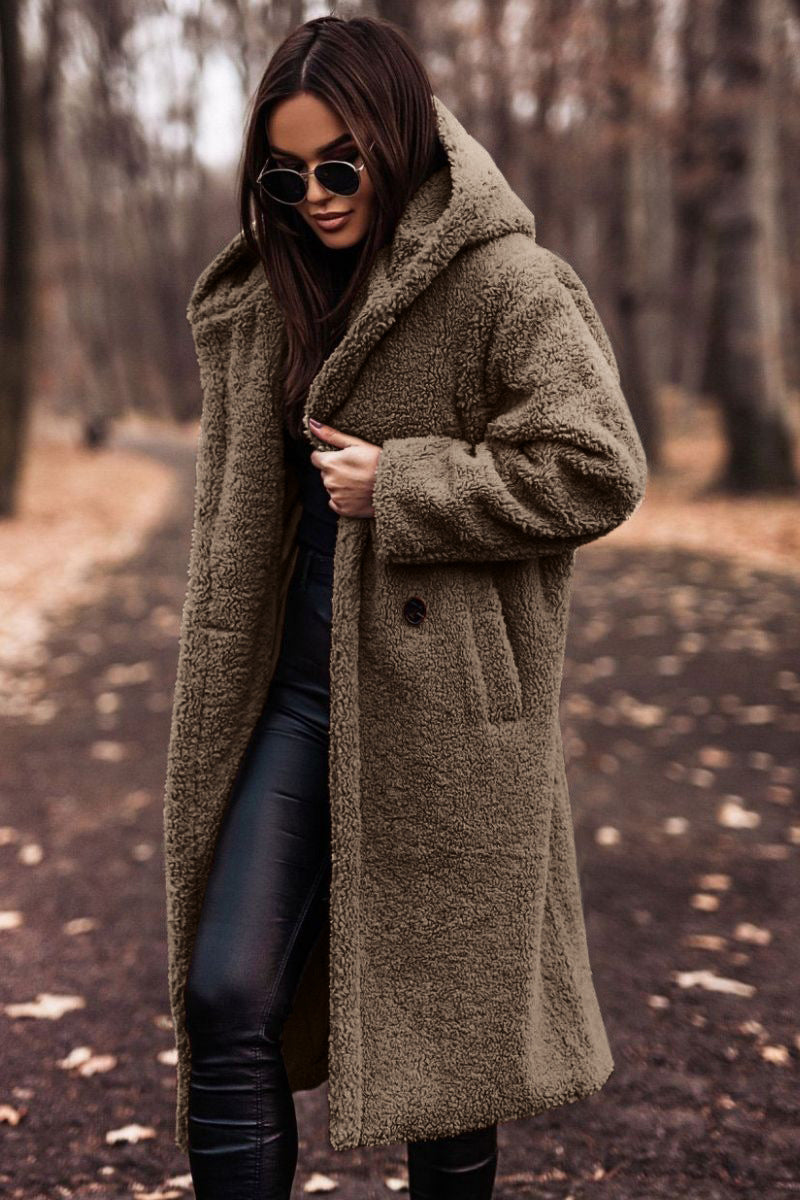 Mantel Damen Mit Kapuze und lockerer Passform Lange Silhouette