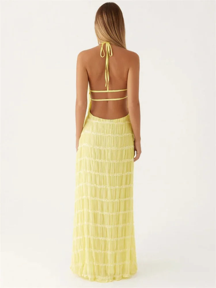 Maxikleid Damen Neckholder Offener Rücken Eleganter Stil