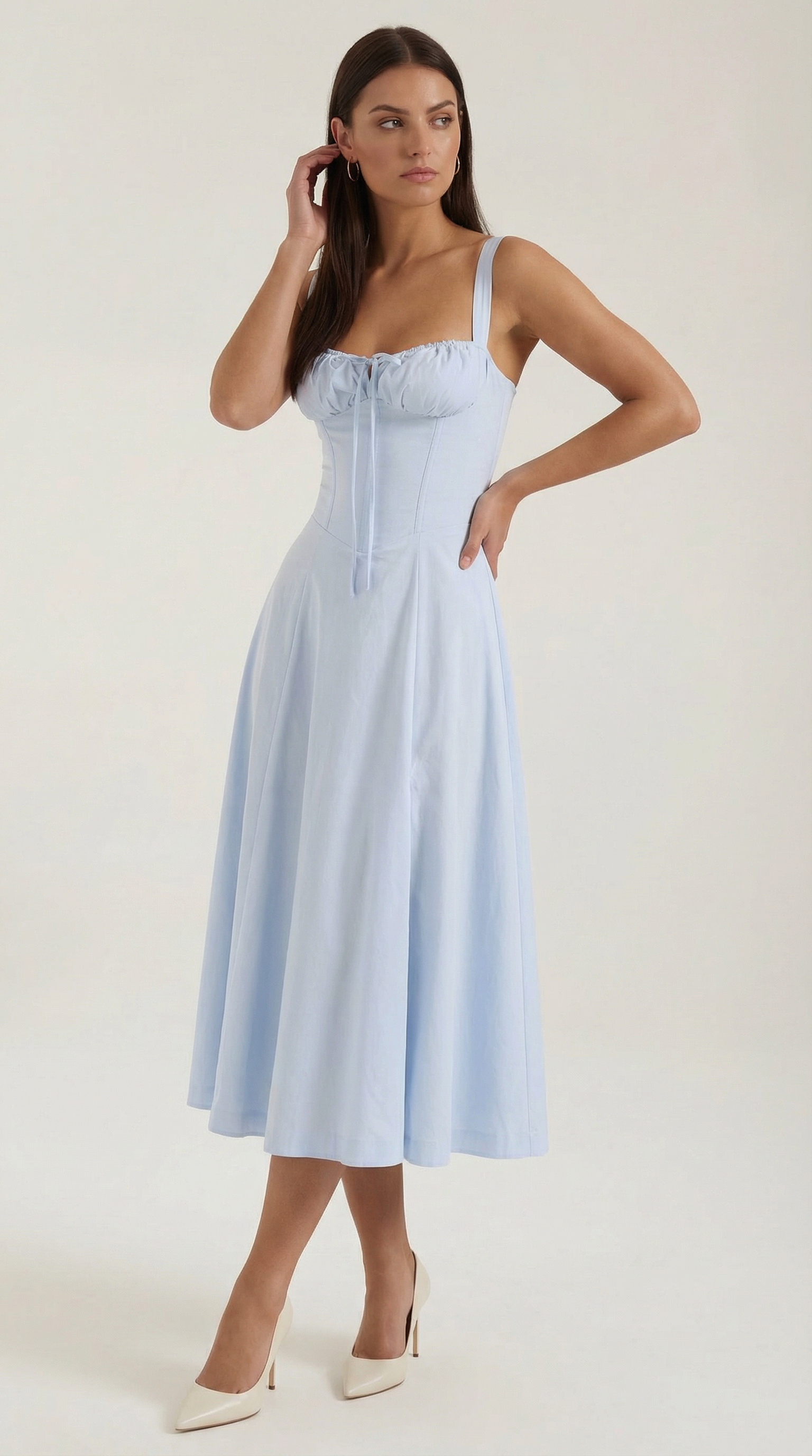 Midikleid Damen Herz-Ausschnitt Schnuerung A-Linie Seitenschlitz