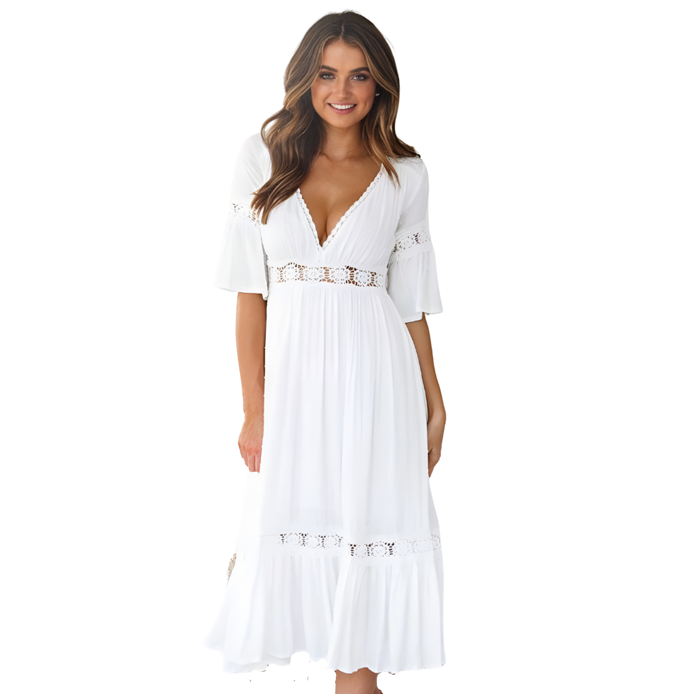 Mittellanges Kleid Damen Normalform V-Ausschnitt Klassisch