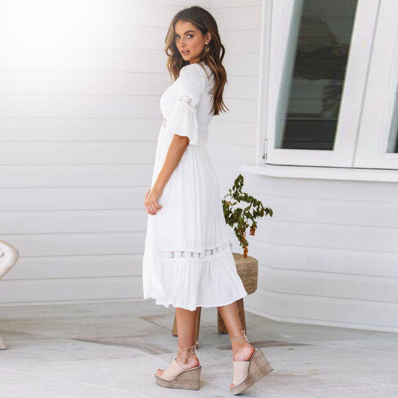 Mittellanges Kleid Damen Normalform V-Ausschnitt Klassisch