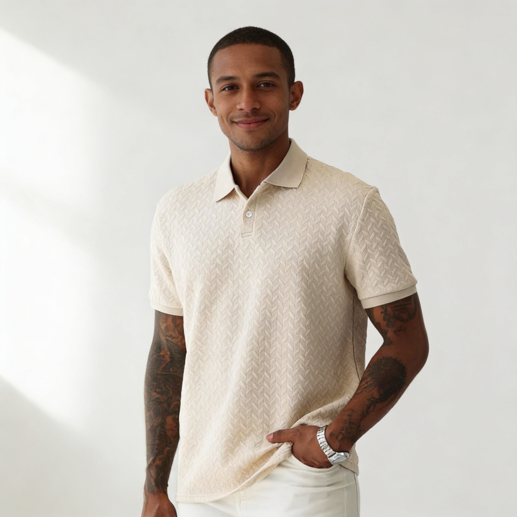 Poloshirt Herren Normale Passform Kurze Ärmel Knopfleiste