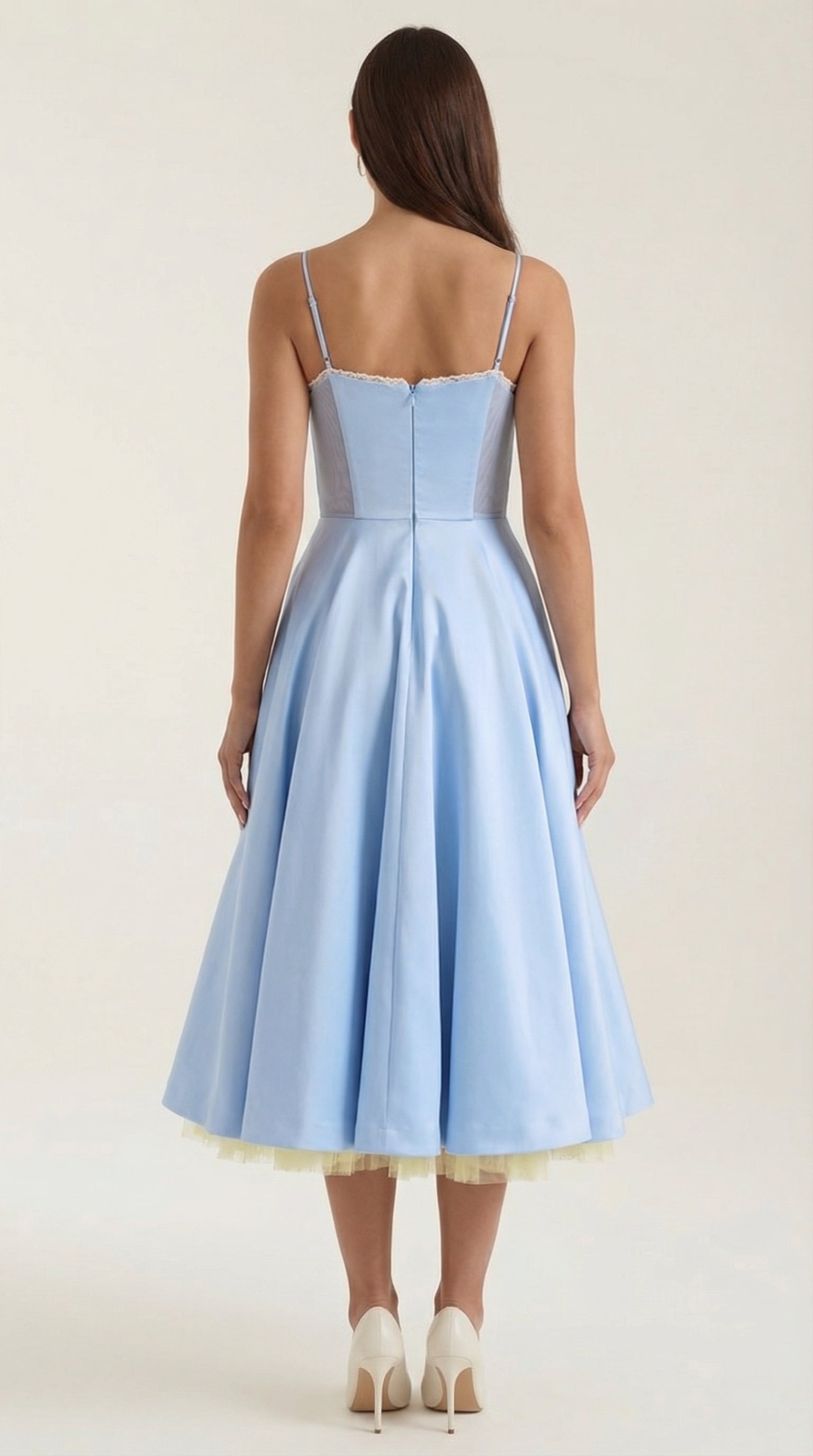 Midikleid Damen Herz-Ausschnitt Spaghettitraeger Anliegendes Oberteil