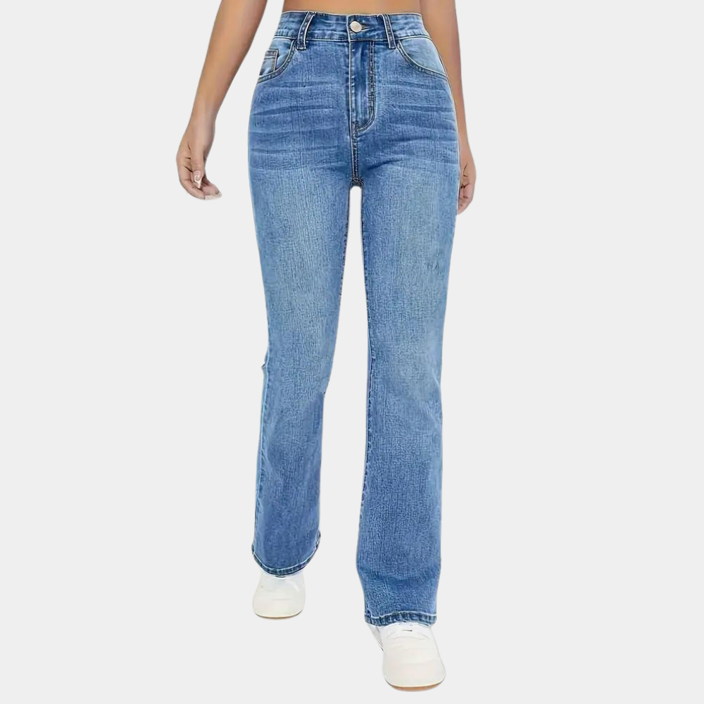 Schlagjeans Damen Hoher Bund Ausgestellt