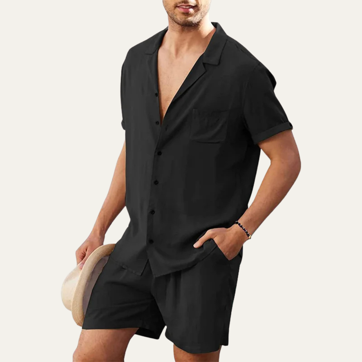 Set Herren Hemd Shorts Locker Kurzarm Knopfleiste