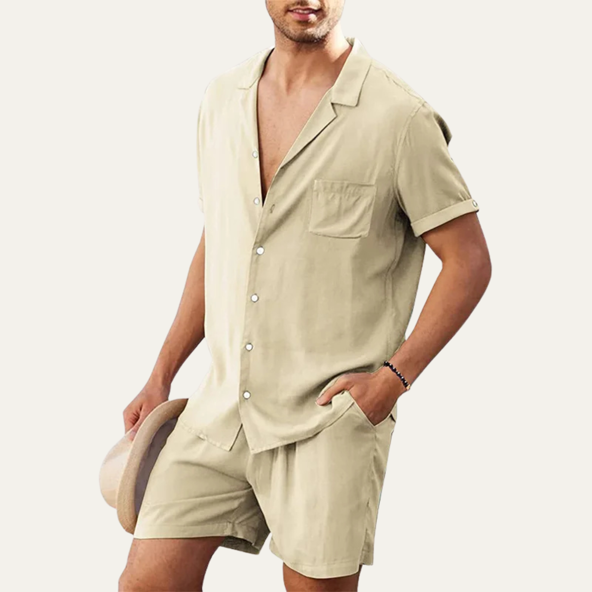 Set Herren Hemd Shorts Locker Kurzarm Knopfleiste