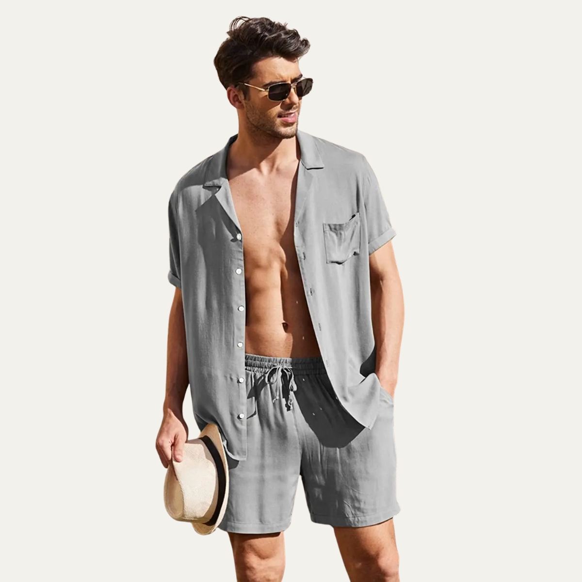 Set Herren Hemd Shorts Locker Kurzarm Knopfleiste