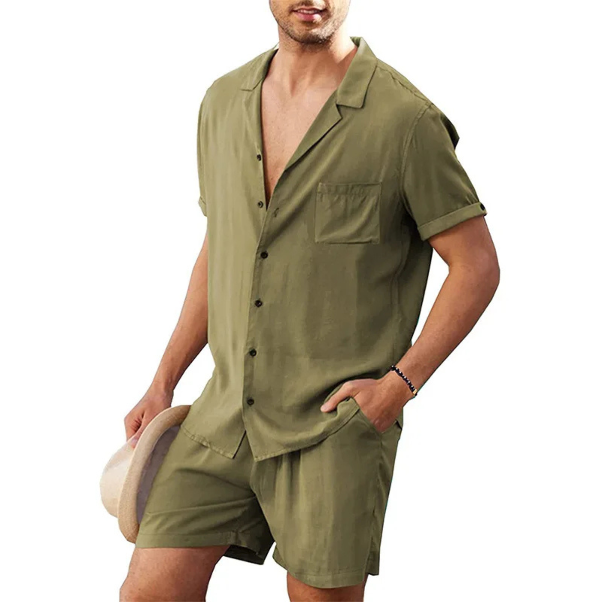 Set Herren Hemd Shorts Locker Kurzarm Knopfleiste