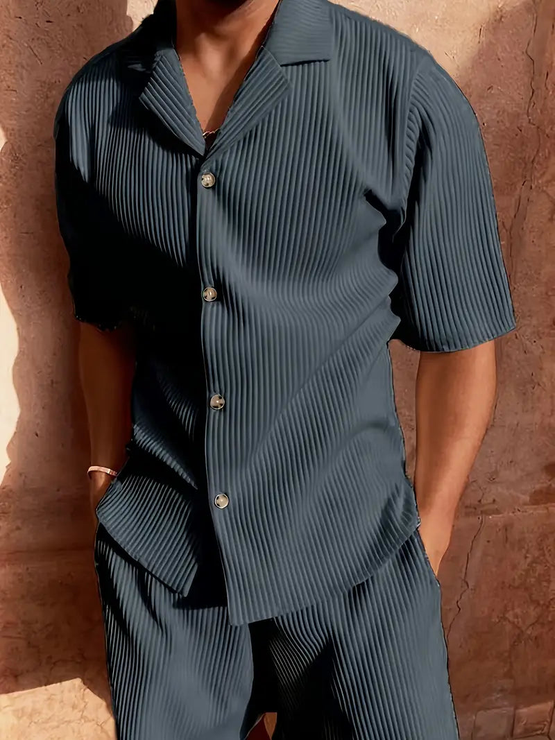 Zweiteiler Herren Locker Kurzarm Offener Kragen